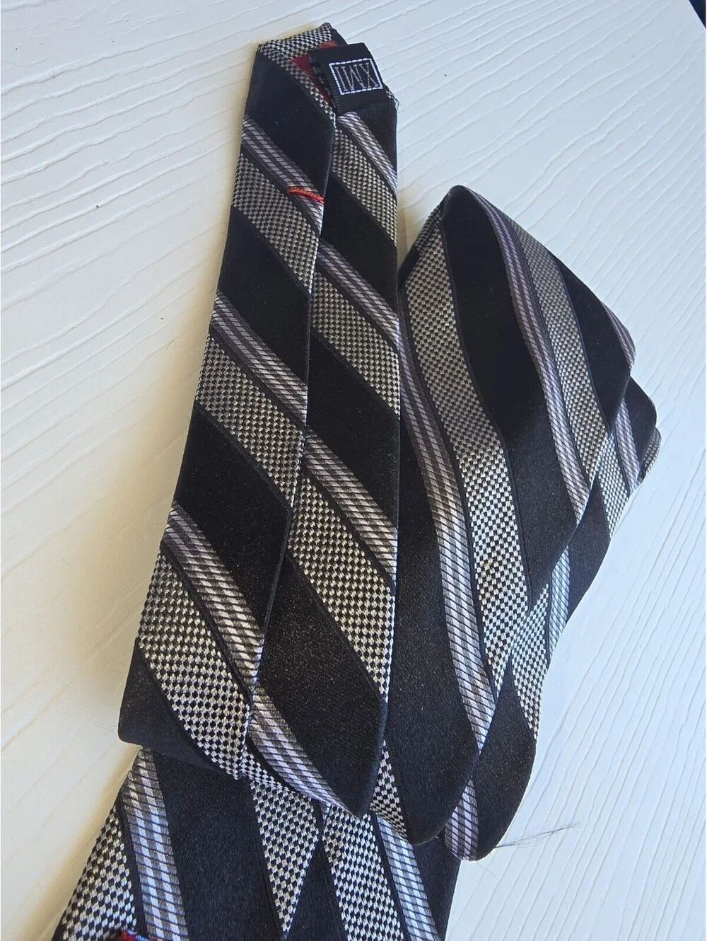 XMI Platinum Black Silver Striped 100% Silk Roffe Men's Necktie